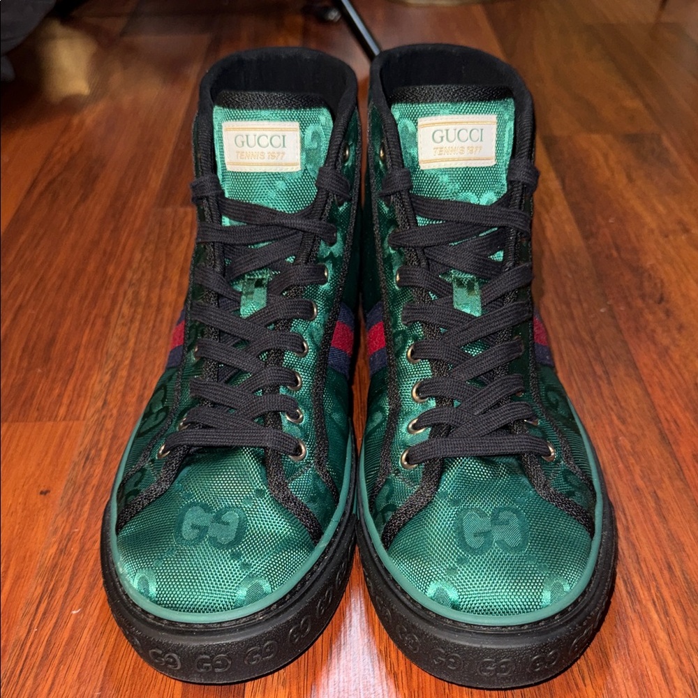 Gucci Green Sneakers with Red and Black Details